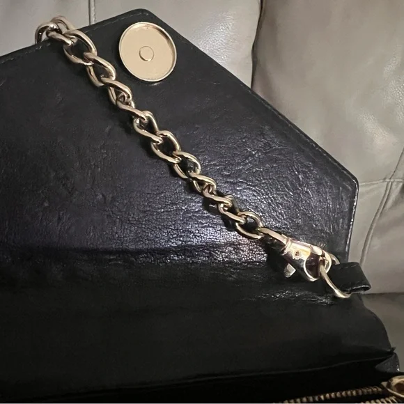 Rebecca Minkoff Crossbody Bag Studded Chain Black Leather Gold Biker Grunge Rock - Picture 10 of 16